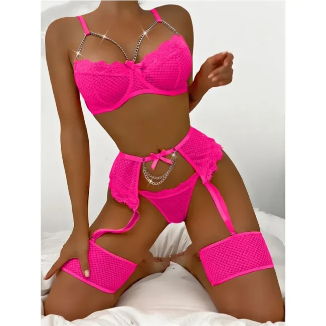 Lingerie Underwear Bra Set Lace Garter Underwire Bra And Thong Panty - Image 11