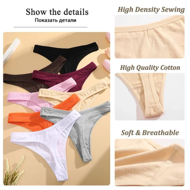 4Pcs Women Cotton Thong Low Waist Panties Striped Underwear - Image 3