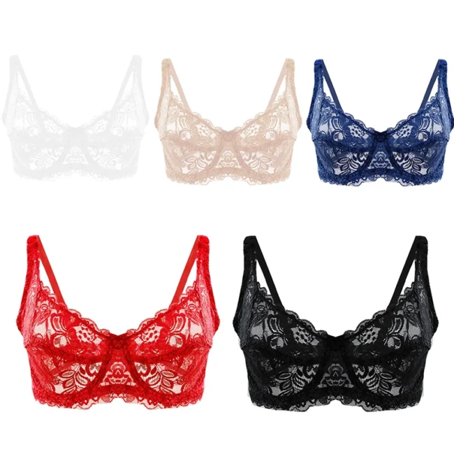 Women Lace Bra Plus Size Push Up Hollow Out Embroidery Bra Brassiere - Image 15