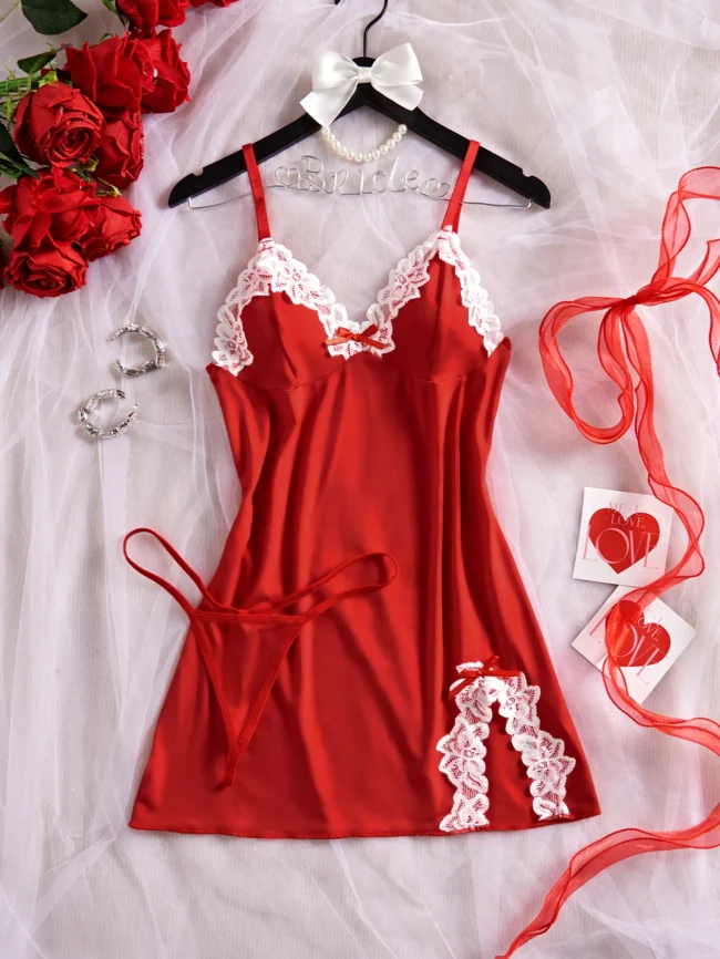 Lingerie Set For Women Transparent Lace Patchwork Sleepwear Sling Elegant Nightwear Comfortable - Image 7