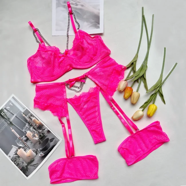 Lingerie Underwear Bra Set Lace Garter Underwire Bra And Thong Panty - Image 5