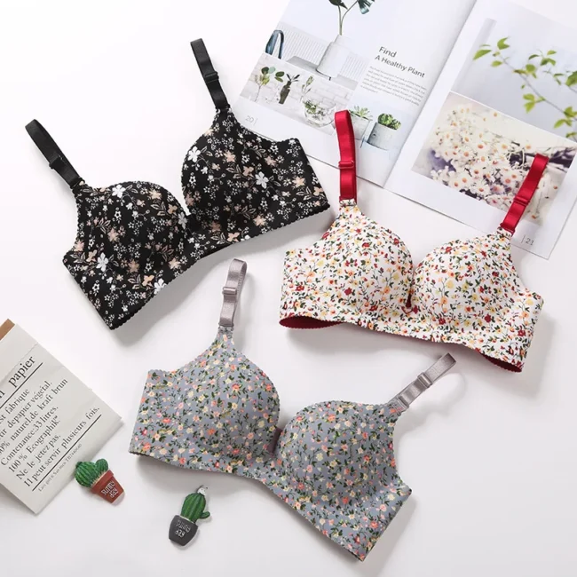 Women Flower Print Seamless Bra Floral Push Up - Image 14