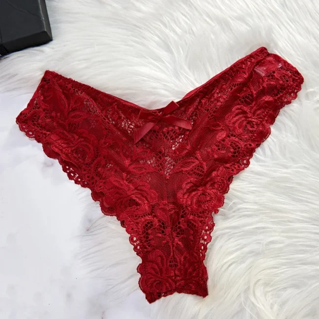 Women Sleepwear Lingerie Lace Nightdress With Panties Two-Piece Red Backless Nightgown - Image 5