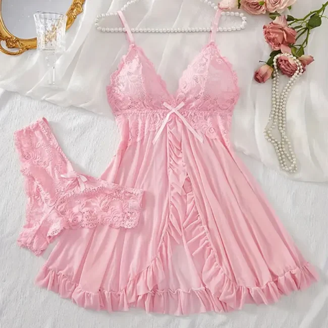 Women'S Deep V Neck Low Cut Backless Mesh Lingerie Nightdress - Image 13
