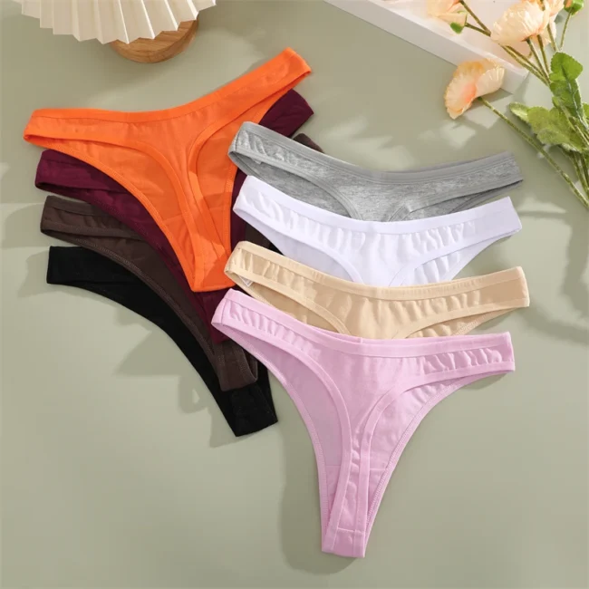 4Pcs Women Cotton Thong Low Waist Panties Striped Underwear - Image 2
