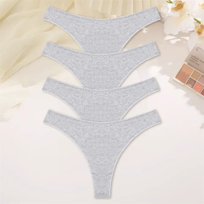 4Pcs Women Cotton Thong Low Waist Panties Striped Underwear - Image 29