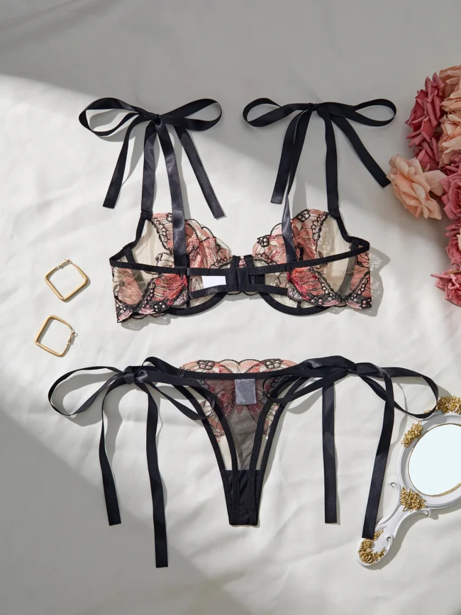 2 Piece Lingerie Elegant See Through Butterfly Bra &Amp; Panty Underwear Set - Image 2