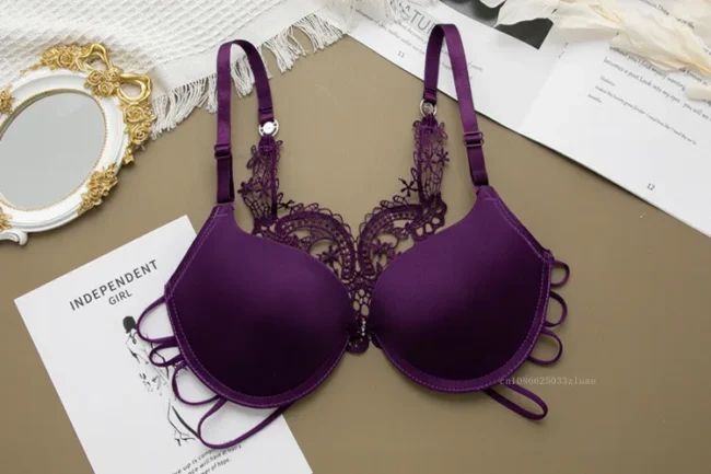 Women Silky Comfortable Adjustable Bra Underwire Back Floral Embroidery - Image 15