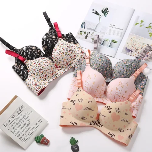 Women Flower Print Seamless Bra Floral Push Up