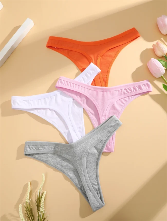 4Pcs Women Cotton Thong Low Waist Panties Striped Underwear - Image 46