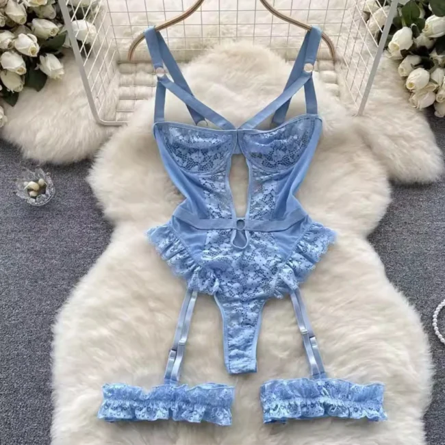 Underwear Bra Set For Women Lace Garter Lingerie Underwire Bra And Thong - Image 3