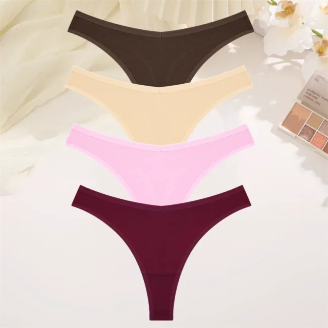 4Pcs Women Cotton Thong Low Waist Panties Striped Underwear - Image 22