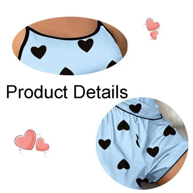 Women'S Pajama Set Shorts Pink Heart-Shaped Ice Silk Top Comfortable Casual - Image 13