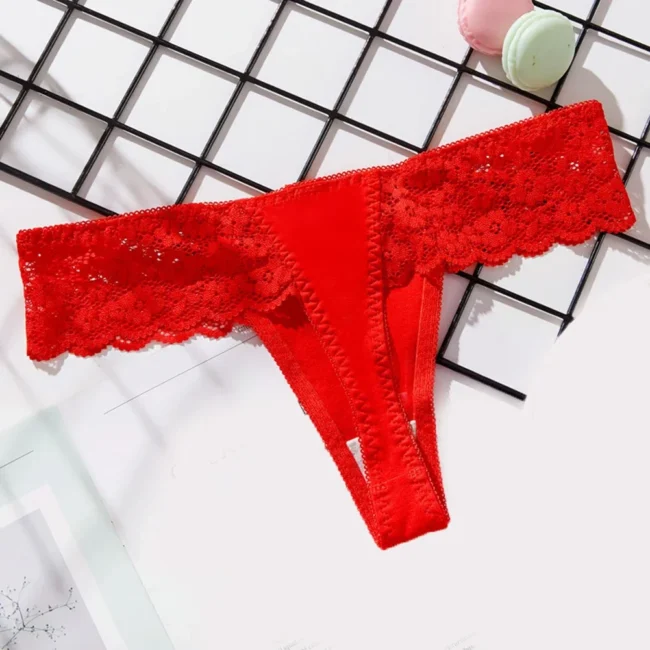 Women Thong Elastic Cotton Low Waist Lace Seamless Underwear Solid Color - Image 7