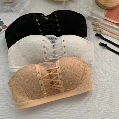 Non-Slip Bra Lace Tube Top Seamless Wireless Small Chest Push up