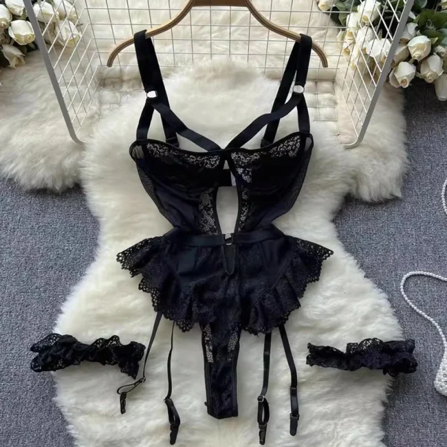 Underwear Bra Set For Women Lace Garter Lingerie Underwire Bra And Thong - Image 4