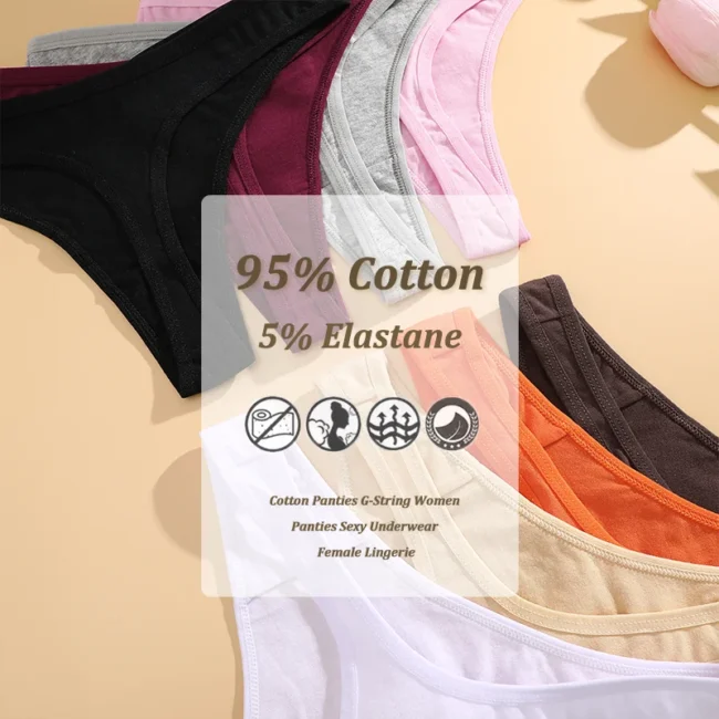 4Pcs Women Cotton Thong Low Waist Panties Striped Underwear - Image 4