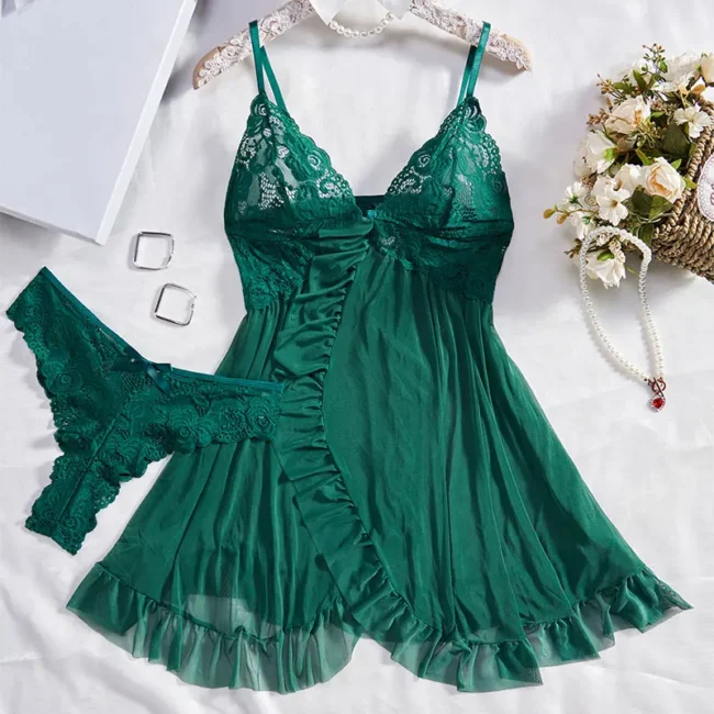 Women'S Deep V Neck Low Cut Backless Mesh Lingerie Nightdress - Image 7