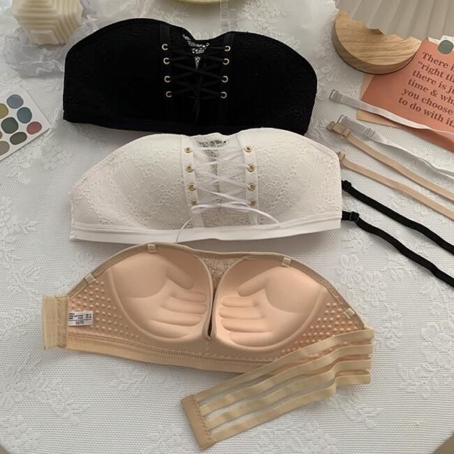 Non-Slip Bra Lace Tube Top Seamless Wireless Small Chest Push Up - Image 12
