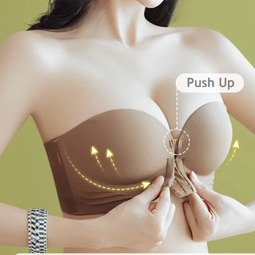 Front Closure Strapless Bra For Women Seamless Push Up Brassiere