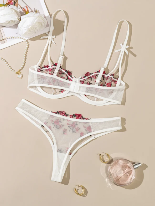Night Beautiful Women 2 Piece Floral Embroidery Lingerie Set - Image 15