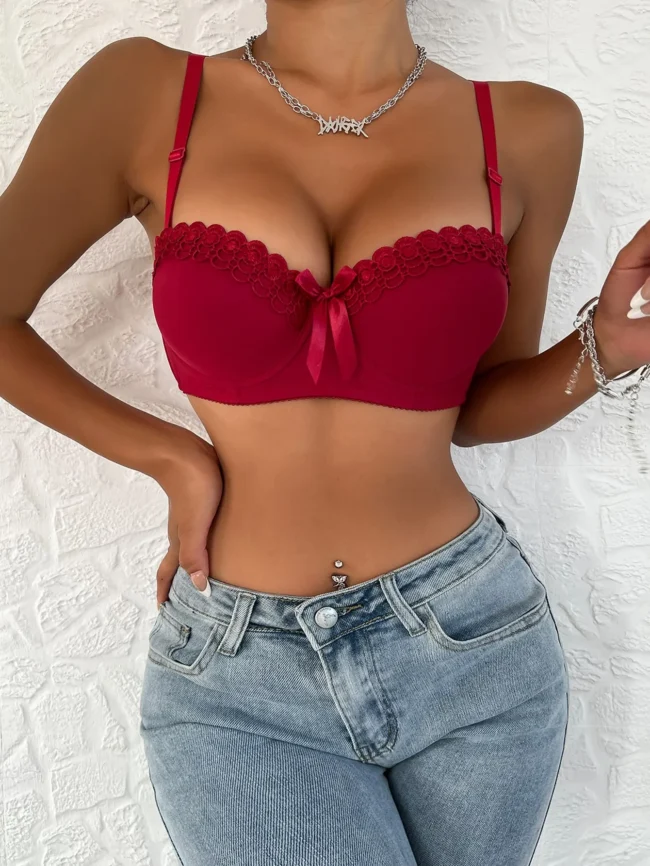 Underwire Push-Up Bras For Women Elegant Bow Decoration Flower Ruffles - Image 7