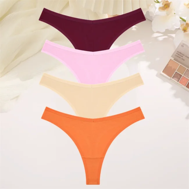 4Pcs Women Cotton Thong Low Waist Panties Striped Underwear - Image 21