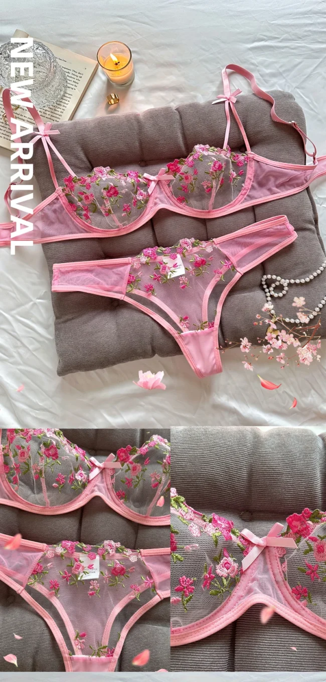 Night Beautiful Women 2 Piece Floral Embroidery Lingerie Set - Image 18