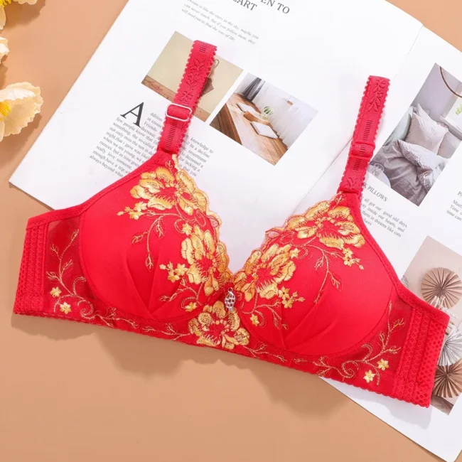 Bralette Push Up Bra For Women Vintage Floral Print Adjustable - Image 5