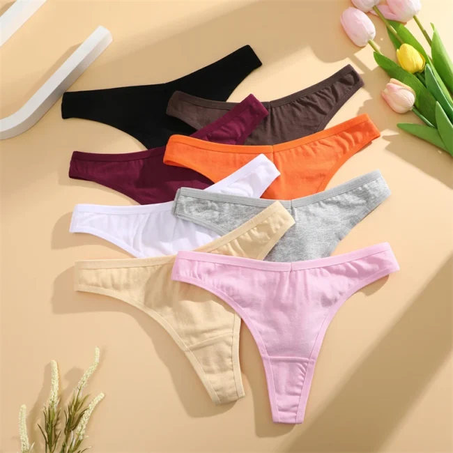 4Pcs Women Cotton Thong Low Waist Panties Striped Underwear - Image 49