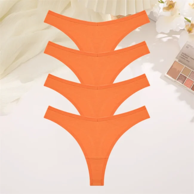 4Pcs Women Cotton Thong Low Waist Panties Striped Underwear - Image 8