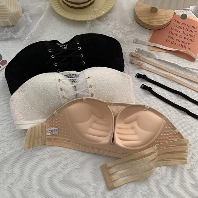 Non-Slip Bra Lace Tube Top Seamless Wireless Small Chest Push Up - Image 11