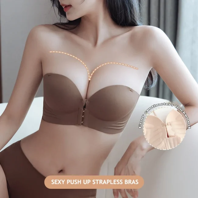 Front Closure Strapless Bra For Women Seamless Push Up Brassiere - Image 18