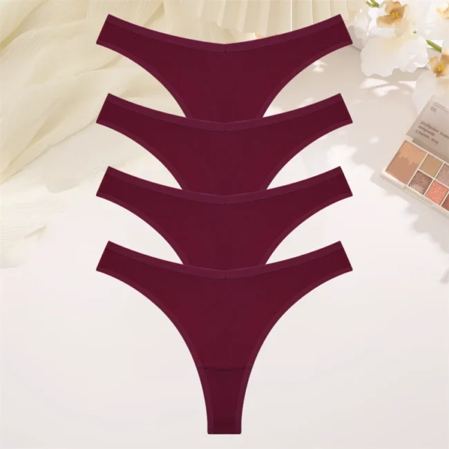 4Pcs Women Cotton Thong Low Waist Panties Striped Underwear - Image 28