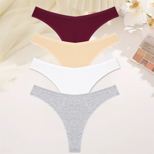 4Pcs Women Cotton Thong Low Waist Panties Striped Underwear - Image 18