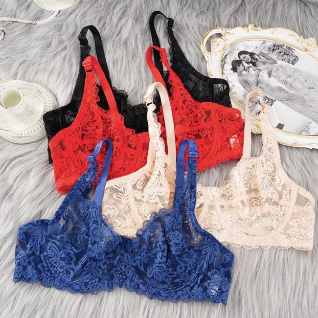 Women Lace Bra Plus Size Push Up Hollow Out Embroidery Bra Brassiere - Image 20