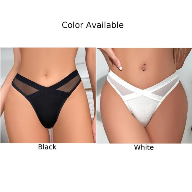 Women Thong High Cut Underwear Low Waist Transparent Waist Cotton Crotch - Image 5