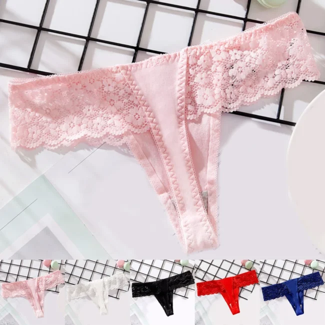 Women Thong Elastic Cotton Low Waist Lace Seamless Underwear Solid Color - Image 11