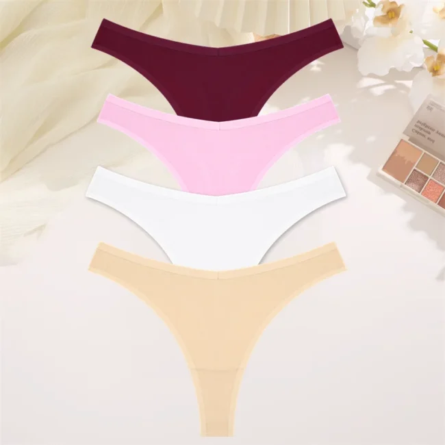4Pcs Women Cotton Thong Low Waist Panties Striped Underwear - Image 20