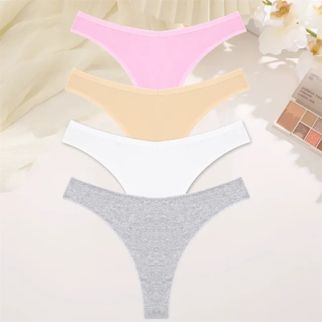 4Pcs Women Cotton Thong Low Waist Panties Striped Underwear - Image 19