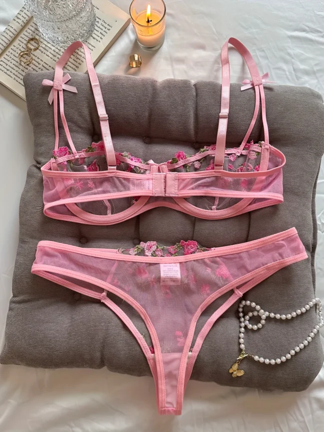 Night Beautiful Women 2 Piece Floral Embroidery Lingerie Set - Image 2