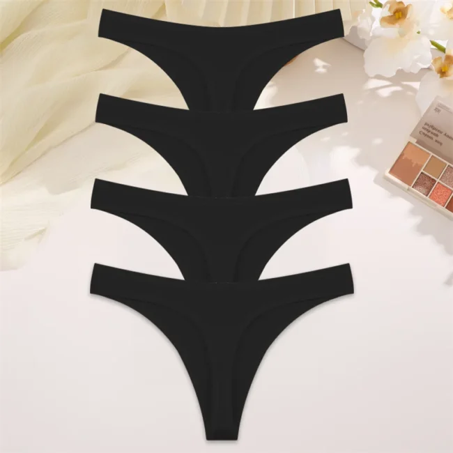 4Pcs Women Cotton Thong Low Waist Panties Striped Underwear - Image 26
