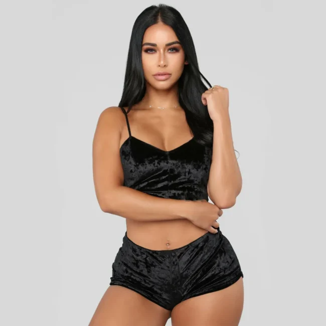 Women Summer Nightwear V-Neck Lingerie Suspender Sleepwear Crop Top - Image 9