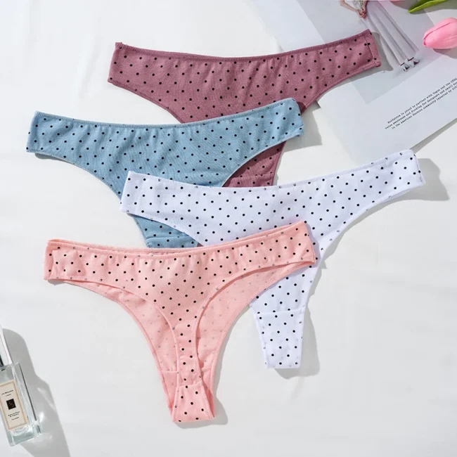 Women'S Thong Low-Rise Cotton Panties Dot Pattern - Image 2