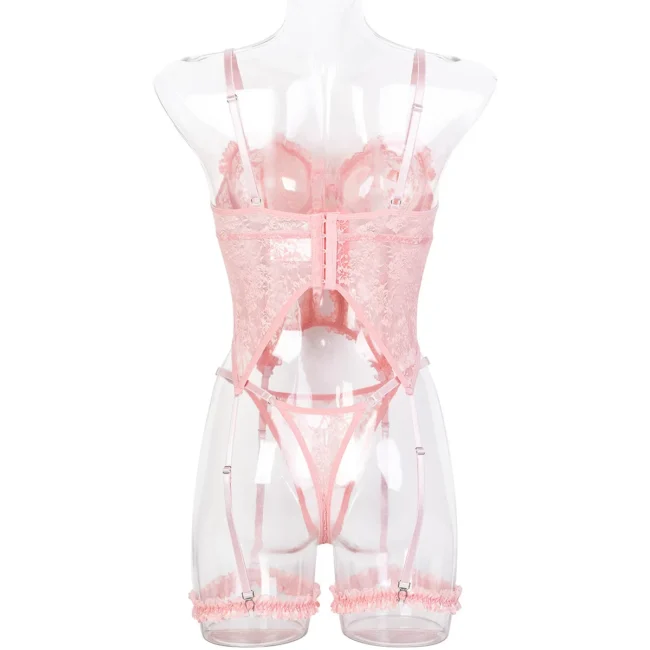 Lingerie Set Women Pink Lace Cute Sheer Underwear Bra &Amp; Thong - Image 12