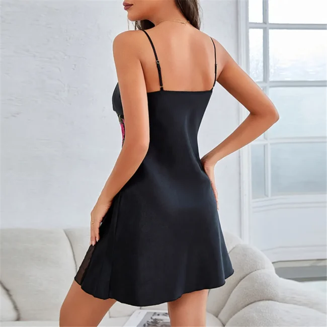 Nightgown For Women Embroidery Lace Silk Satin Sleeveless Sleepwear - Image 10